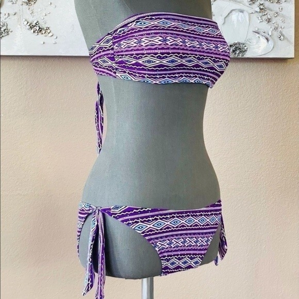 Boho Purple Multicolor Bikini Set 2-Piece Swimsuit Size S/M Cup B Polyester - Picture 7 of 8